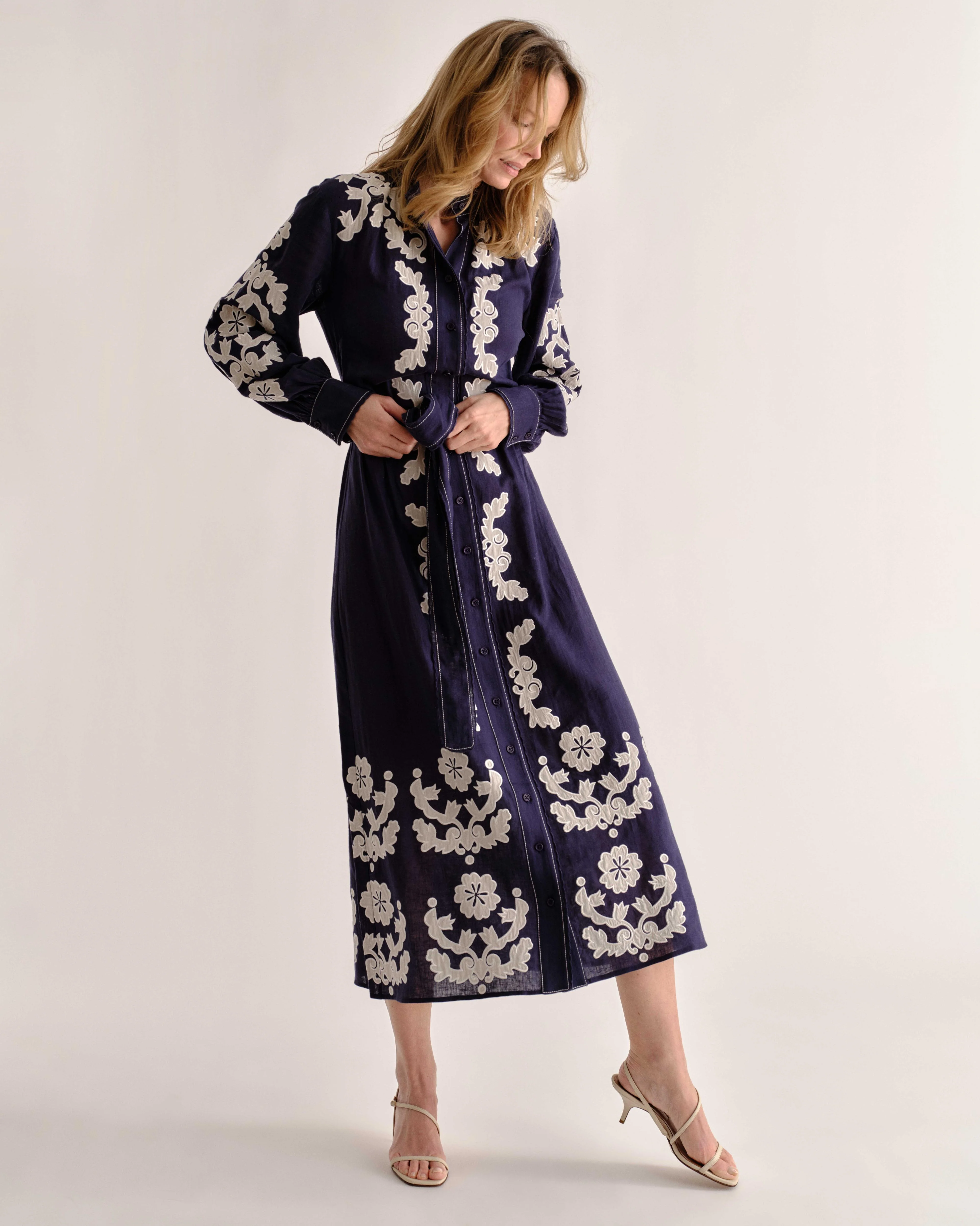 PF26 Ophelia Dress-Navy Prairie Floral Applique - Image 3